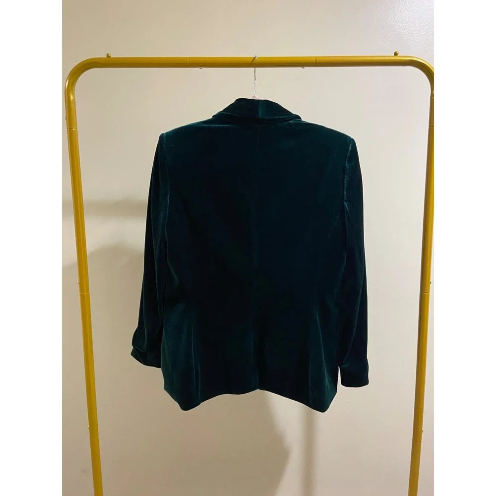 Tahari Arthur S Levine Emerald Green Velvet Shawl Collar Blazer Jacket Womens 12